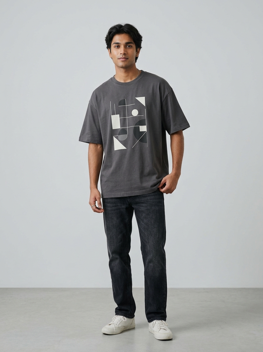 Geometric Graphic Tee in Charcoal